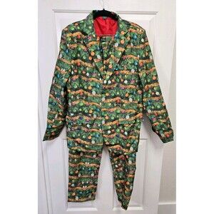 Mens LIFE OF THE PARTY Sz M Multi-Color Christmas Tree Jacket and Pants Suit FUN